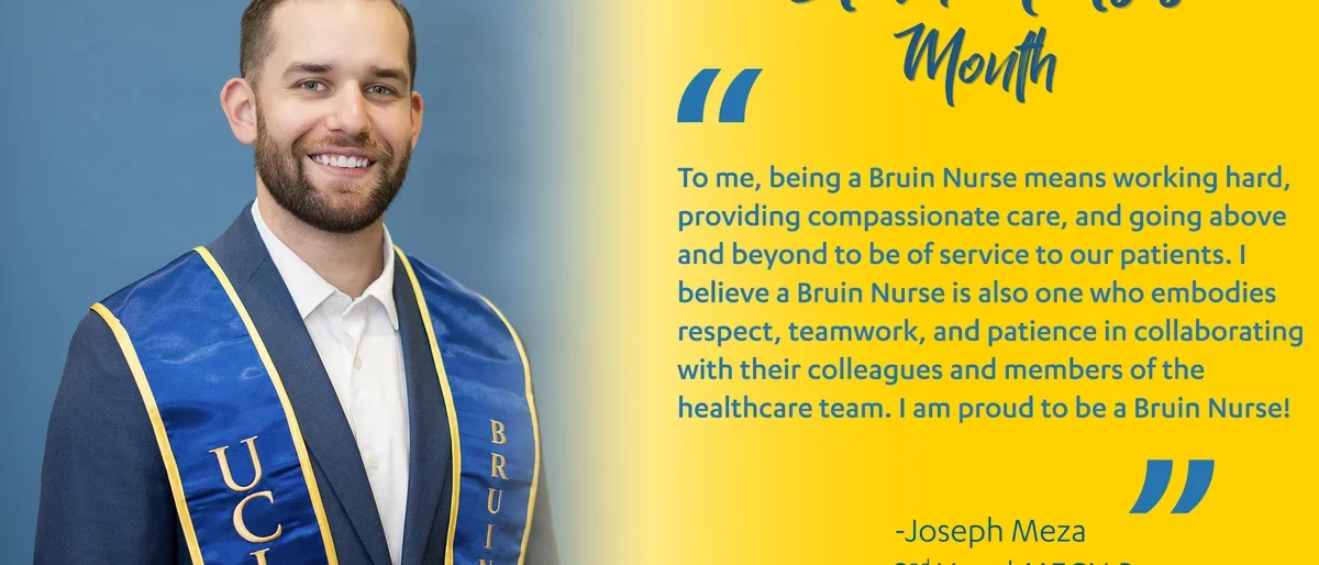 A graphic featuring nursing student Joseph Meza