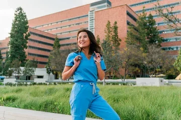 Vicky Nguyen posing in front of the CHS building