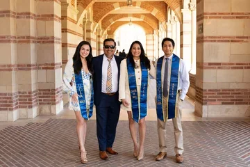 UCLA Nursing DNP student Stephanie Betancourt with her family at Royce Hall