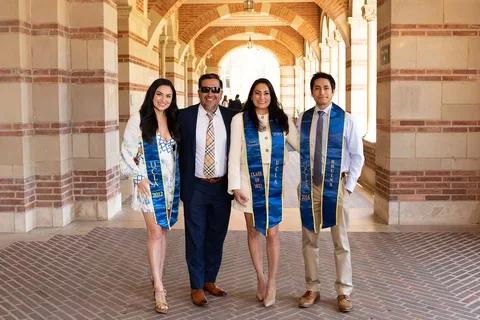 UCLA Nursing DNP student Stephanie Betancourt with her family at Royce Hall