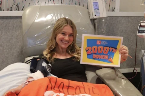 Nursing student Natalie Coughlin donating bone marrow and stem cells