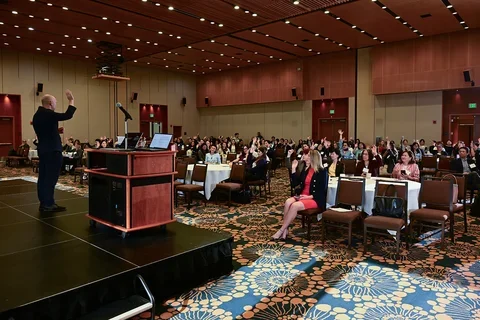 Dr. Max Topaz giving his keynote presentation at the 2026 UCLA Nursing Science & innovation conference.