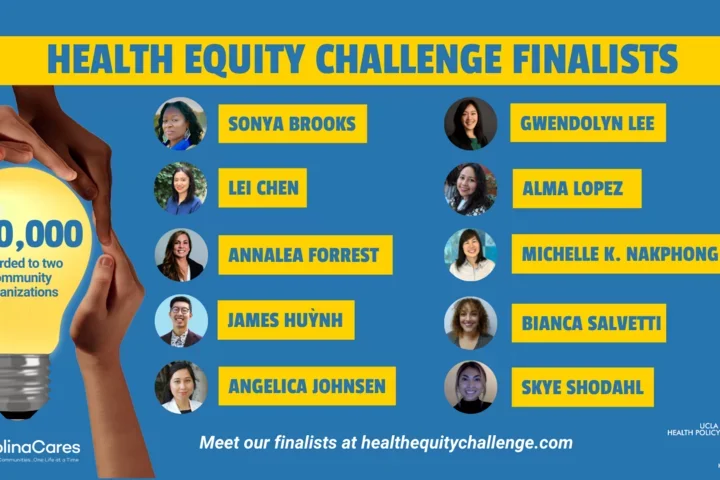 A graphic showing the 10 finalists of the Health Equity Challenge