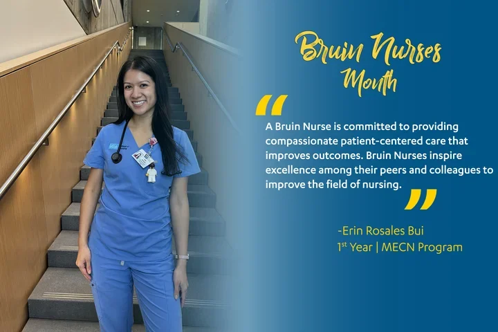 A Bruin Nurses Month graphic with a student nurse. 