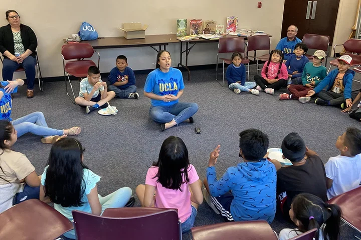 Students going through breathing exercises with UCLA faculty