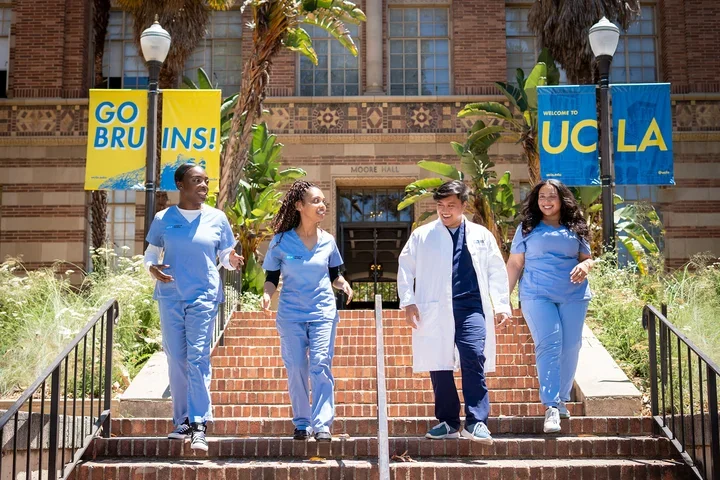 Nursing students walking on the UCLA campus