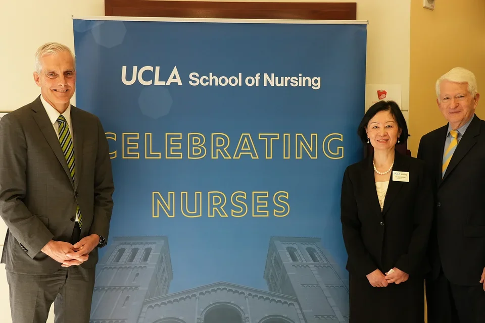 VA Secretary with Dean Lin Zhan and Chancellor Gene Block