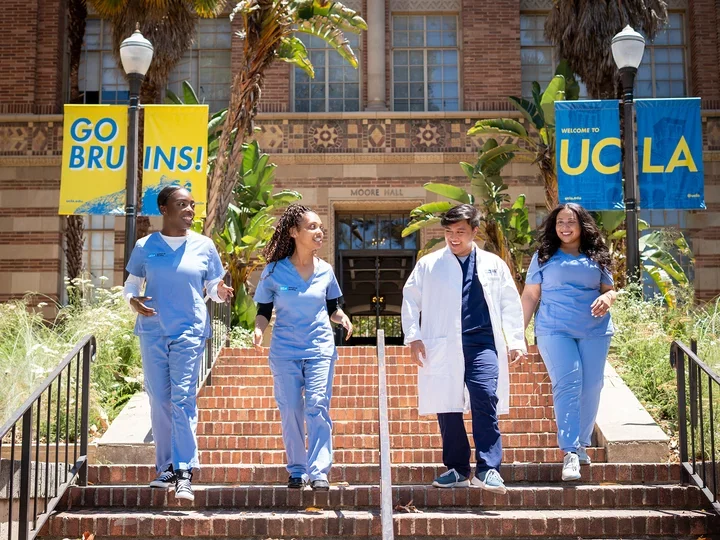 Nursing students walking on the UCLA campus