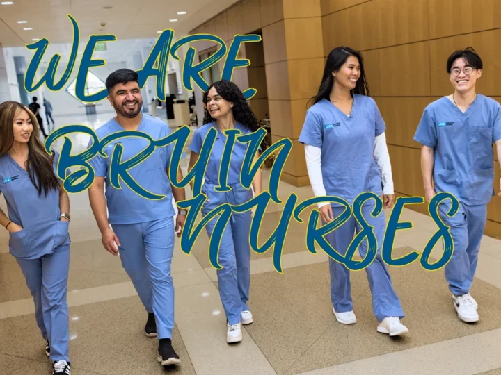 An image of nursing students with the text 'We are bruin nurses'