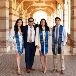 UCLA Nursing DNP student Stephanie Betancourt with her family at Royce Hall