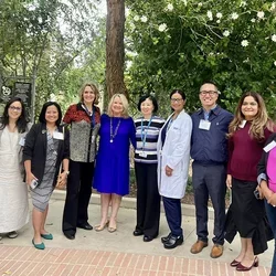 DNP program alumni pictured with Dean Zhan, DNP Program Directors, and faculty. From left to right: Drs. Ana Barajas, Georgina Cabrera, Karen Bacosa, Theresa Brown, Nancy Jo Bush, Lin Zhan, Carol Cunningham, Harold Sarmiento, Hamida Khanmohammed, Kamala Gipson-McElroy, and Korie Bigbee.