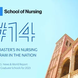 A graphic showing the UCLA Scohol of Nursing's #14 ranking in the latest rankings