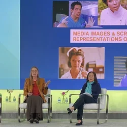 Dr. MarySue Heilemann on stage at the AAN Health Policy Conference.