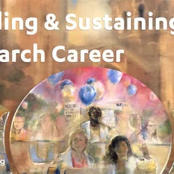 A graphic image showing a painting of nurses with the text Building and Sustaining a Research Career, May 4, 2022.