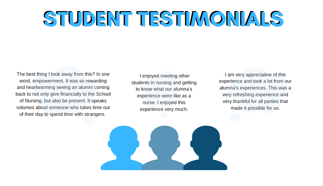 Three student testimonials