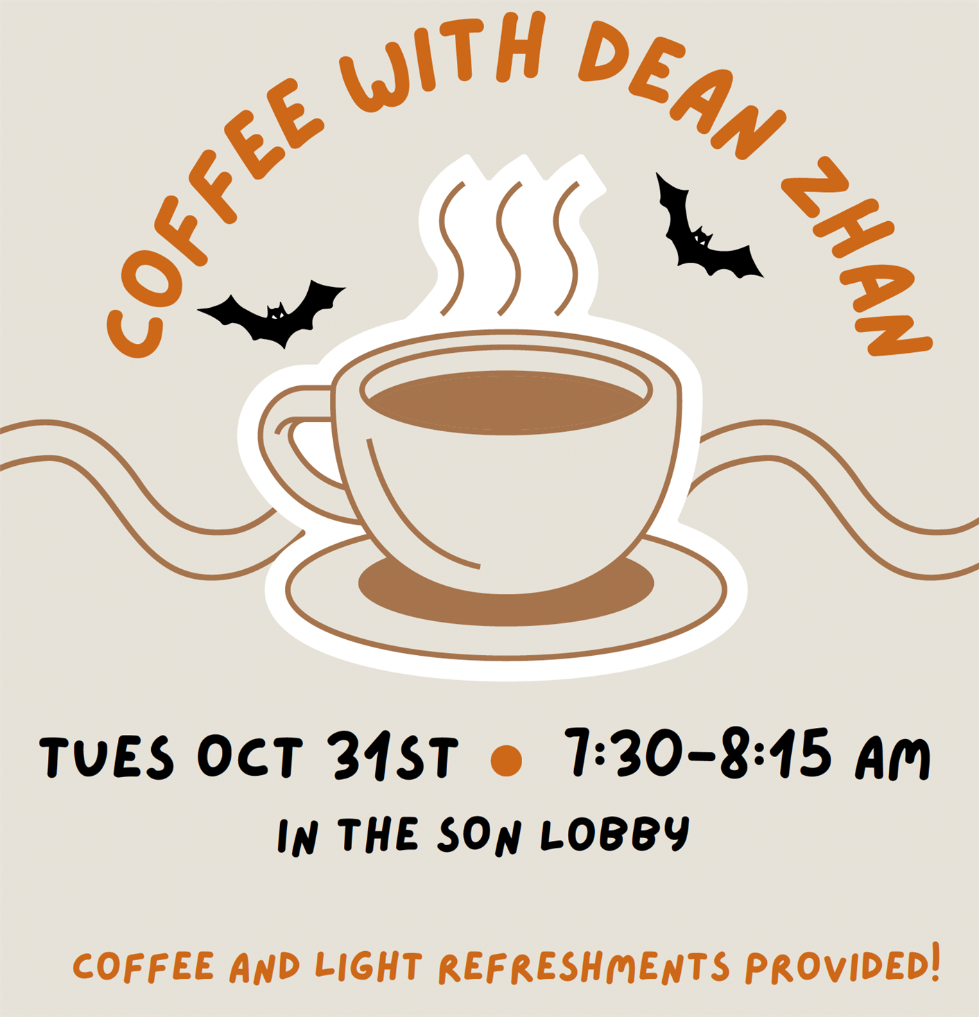 A flyer for the Coffee with Dean Zhan event