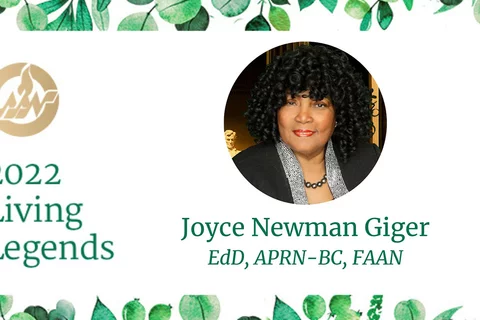 A graphic showing Joyce Newman Giger, a 2022 Living Legend