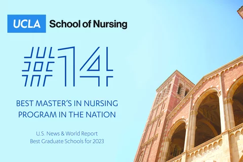 A graphic showing the UCLA Scohol of Nursing's #14 ranking in the latest rankings