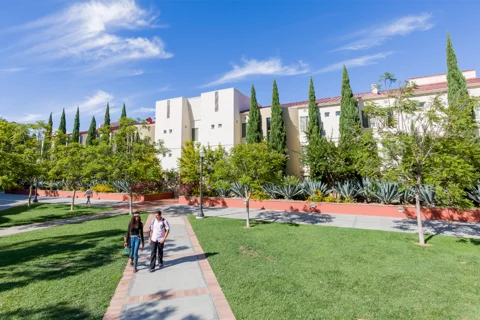 UCLA students walking near campus housing
