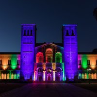UCLA Royce Hall with rainbow lights