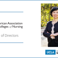 A graphic showing Dean Lin Zhan and the AACN logo